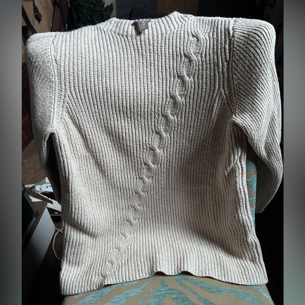 Chico’s Cableknit Cream Mock Neck Sweater, Size 2